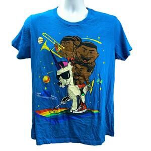 WWE "the New Day" Women's 2XL Wrestling Unicorn Rainbow Blue Cotton T-shirt